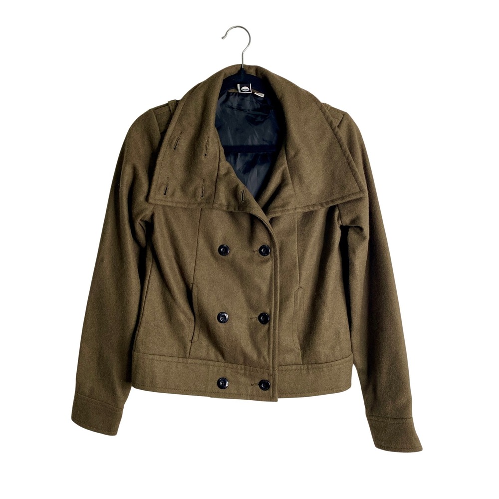 Roxy Wool Blend Double Breasted Pea Coat Jacket Brown Sm Y2K Cabincore Winter